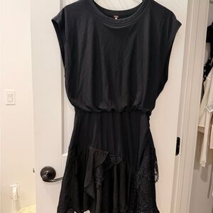 Free People Black Sleeveless Mini Dress with Lace Panels